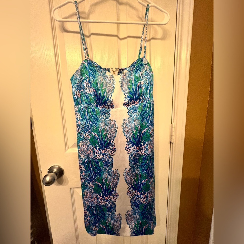 NWT Lilly Pulitzer Slip Dress in Las Olas Aqua Strong Current Sea Eng, size 4 - Picture 2 of 9